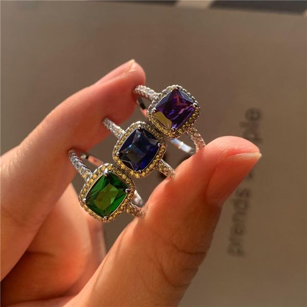 

wedding rings luxury female girl crystal cz stone ring vintage white blue purple green promise silver color engagement, Slivery;golden
