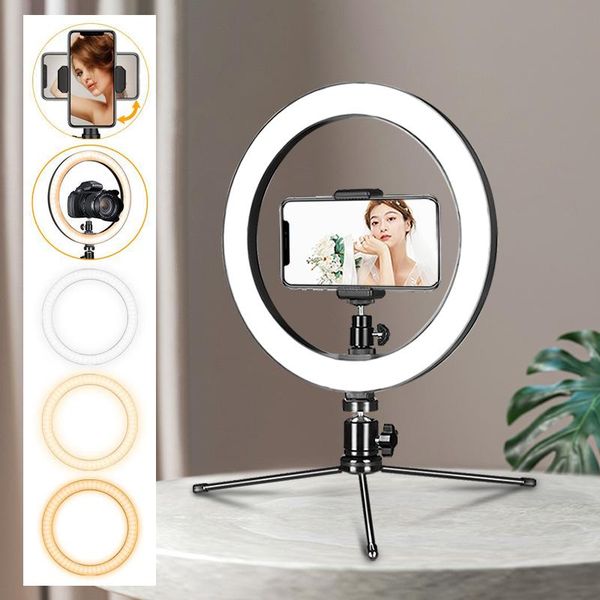 

flash heads aixpi 10" / 26cm led selfie fill ring light with desk tripod stand & phone holder for tiktok video live streaming pography