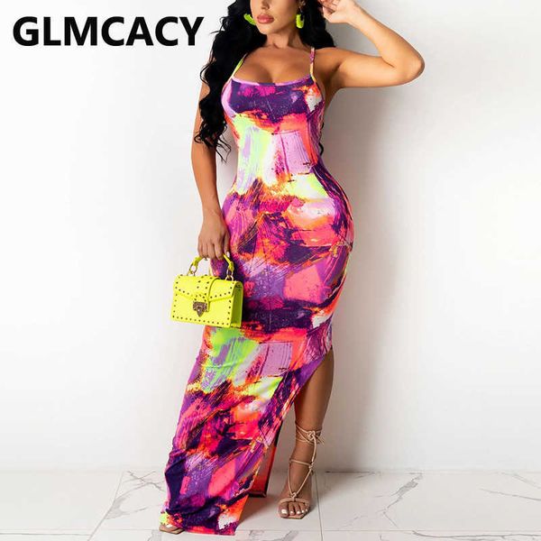 

spaghetti strap tie dye printed slim slit maxi dress 210702, Black;gray