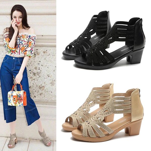 

sandals fish mouth women 2021 thick-soled waterproof table fashion thick-heeled big yard high-heeled roman, Black