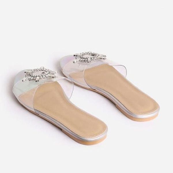 

sandals 2021 summer women's flat slippers rhinestone outdoor beach shoes platform fashion casual1, Black