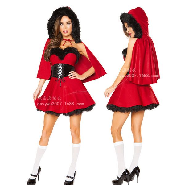 

stage carnival red little riding hood christmas uniform night performance, Black;red
