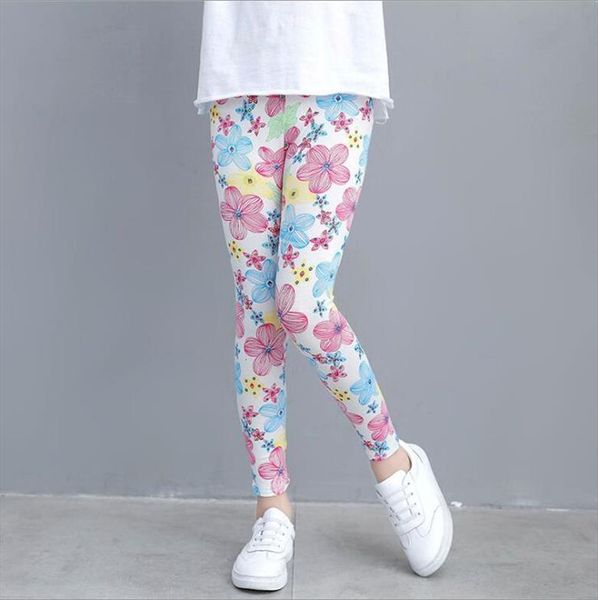 

summer girl pants skinny flower print leggings children kids baby clothes trousers age 2 9y, Blue