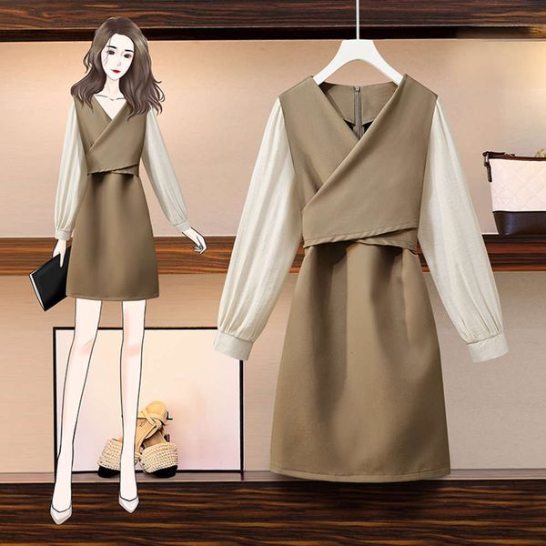 

casual dresses dress large women's slim temperament small fragrance light ripe style splicing long sleeve short spring nssx, Black;gray
