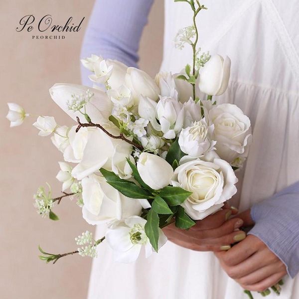 

wedding flowers peorchid rose tulip white bouquet collection artificial bride holding church bridal deco mariage