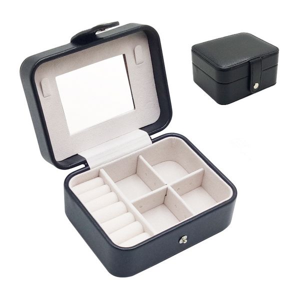 

portable jewelry box european korean princess with mirror earrings storage box simple compact travel jewelry bag, Black;white