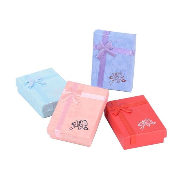 

12pcs gift box cardboard pendant necklaces display boxes with bowknot rectangle shape mixed color jewelry organizer, Black;white