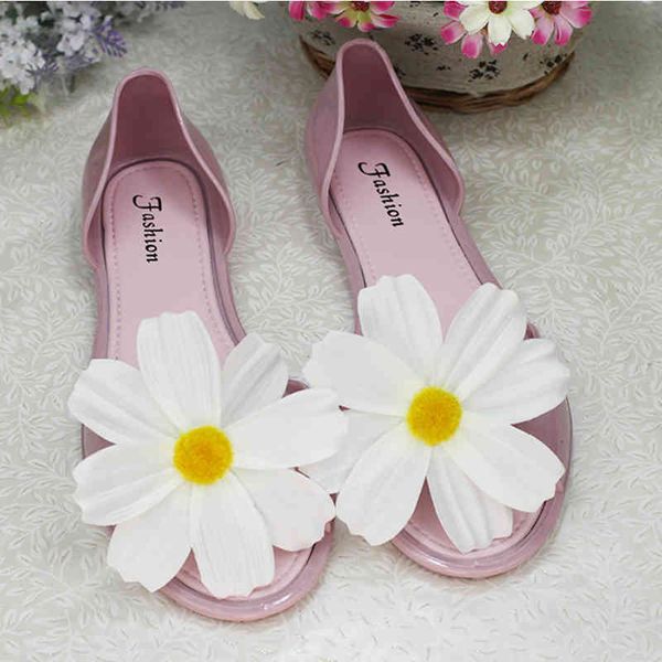 

summer peep mouth sho waterproof hand made flowers flats beach hoilday sandals comfortable women transparent, Black