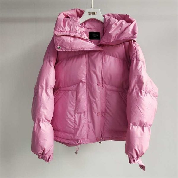 

ies female hooded outwear warm bread jackets loose casual candy color winter jacket fashion korean 211018, Black
