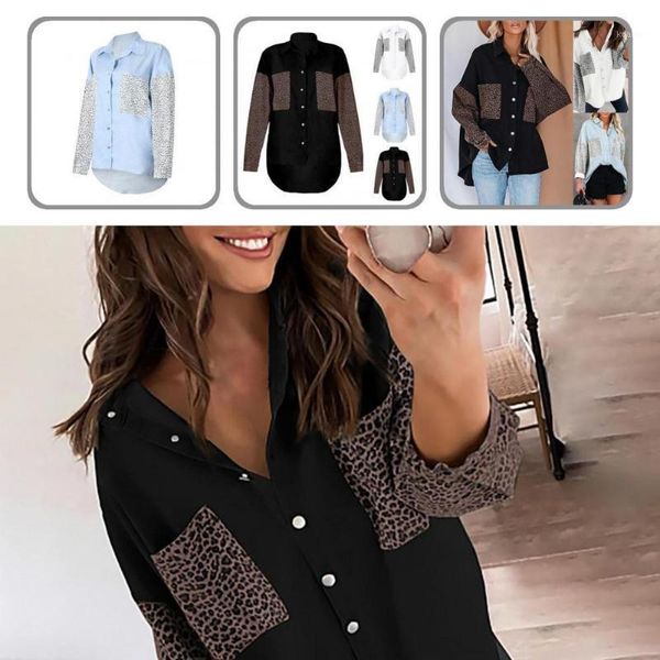 

women's jackets loose great leopard print lady shirt casual coat pockets for spring, Black;brown