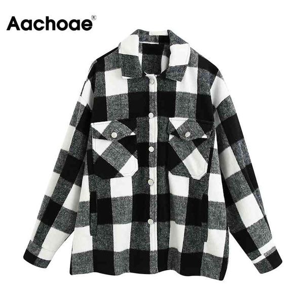 

aachoae casual oversized plaid jacket and coat women lapel collar batwing long sleeve loose pocket coat outerwear ladies 210413, Black;brown