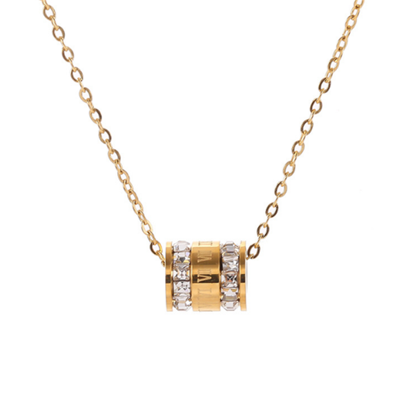 

pendant necklaces 316l stainless steel fashion rhinestone jewelry shining double row zircon gold roman numeral necklace no fade, Silver