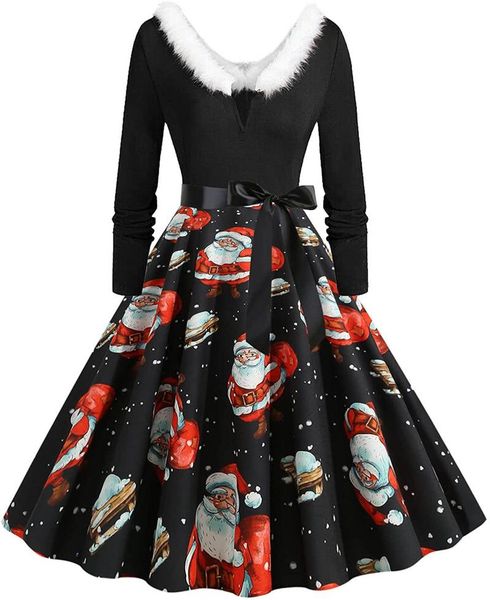 

casual dresses christmas costume party dress long sleeve deep v-neck vintage nightmare before women winter plus size robe, Black;gray