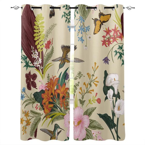 

flowers birds butterflies retro style window curtain bedroom bay blackout curtains modern living room floor & drapes
