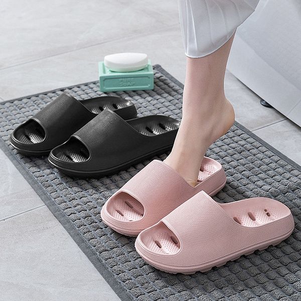 

luxury slippers thick bottom antiskid bathroom female summer home leakage hollow out indoor stepping on excrement sense deodorant bath cool, Black