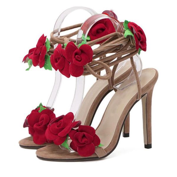 

flower cross lace strap women's sandals bridal wedding shoes large yard 34-40 handmade comfortable high heels, Black