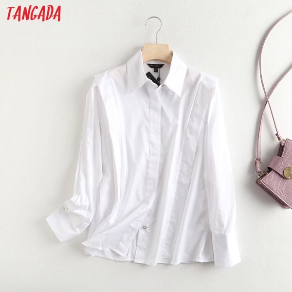 

tangada women white cotton shirts long sleeve solid elegant office ladies pleated work wear blouses 6d65