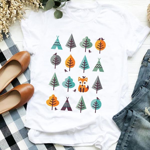 

cartoon fox animal lovely printing womens t shirts fashion print tee clothes graphic, White