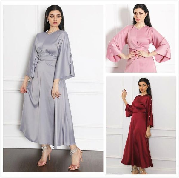 

ethnic clothing muslim fashion satin maxi dresses for women hijab dress eid abaya dubai turkey abayas islam caftan robe longue femme ramadan, Red