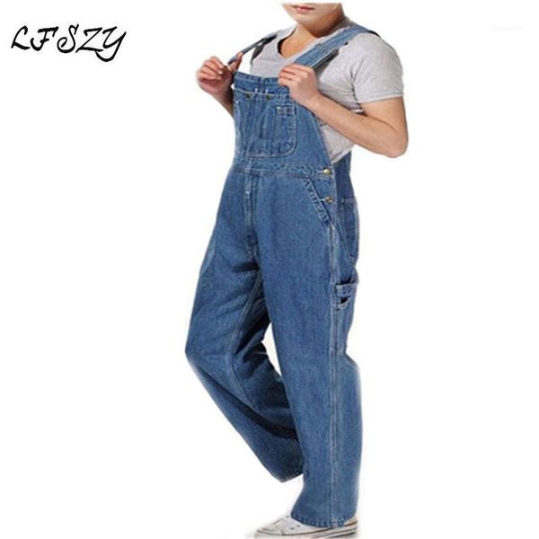 Jeans masculinos 2021 mais tamanho 26-40 42 44 46 macacão grande enorme enorme denim bib calças moda pocketsuits marca
