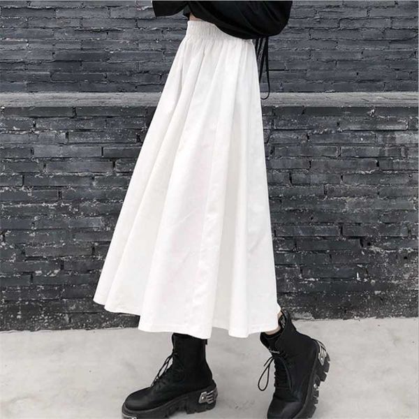 

long midi skirts womens vintage elastic high waist pleated female black white ol skirt streetwear