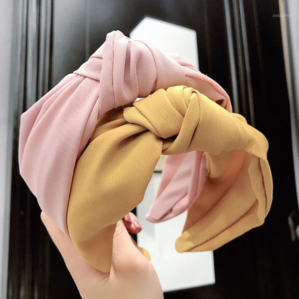 

knot wide-brimmed satin headbands girls hair accessories cross knotted simple hairbands wrapped solid wide hoops1, Brown