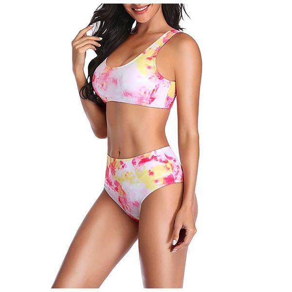 

women's swimwear 2021 print sport bandeau push up bikinis fashion two piece swimsuits swimming wear tie-dye printed bikini, White;black