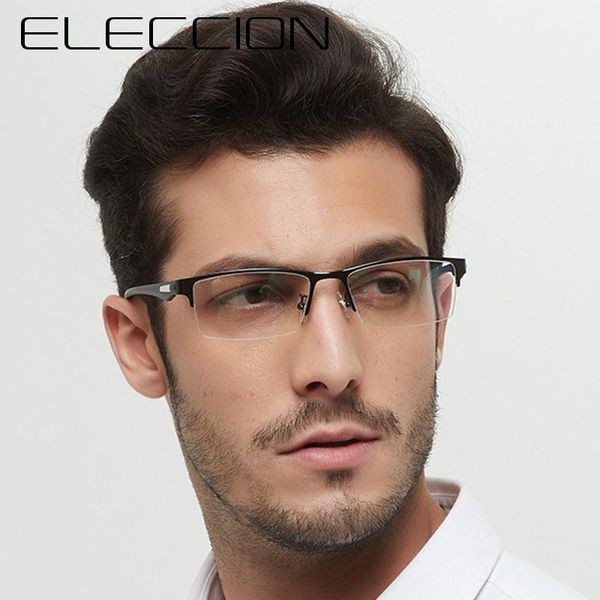 

fashion sunglasses frames men square hlaf transparent glasses metal trending eyewear myopia prescription optical eyeglasses frame male, Black