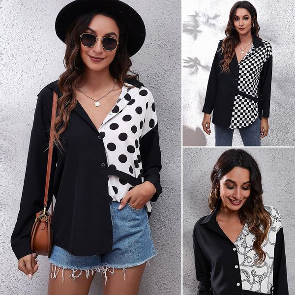 

women's blouses & shirts splicing long sleeve blouse new chiffon shirt, White