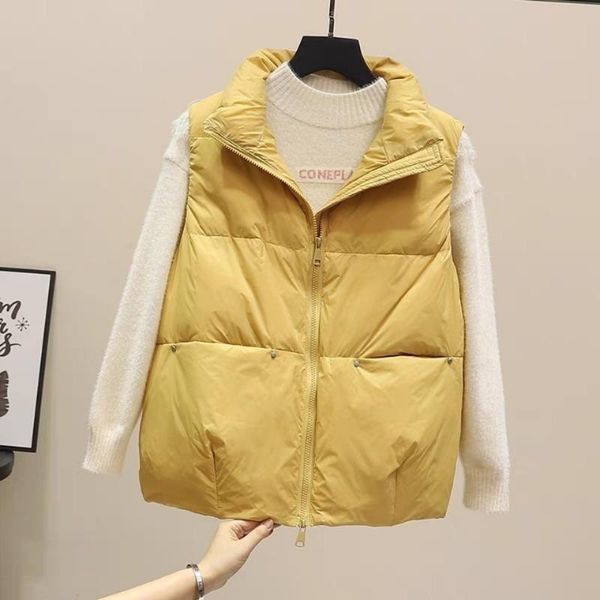 

women's vests 2021 winter spring women sleeveless vest female warm cotton padded waistcoat ladies stand collar windproof jacket q128, Black;white