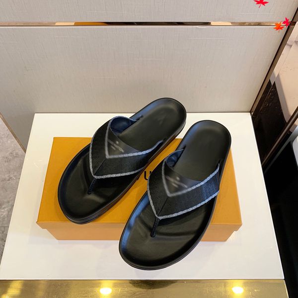 

2021 slipper designer slide summer sandals fashion men beach indoor flat flip flops leather luxurys shoes mens slippers with box size 39-45, Black