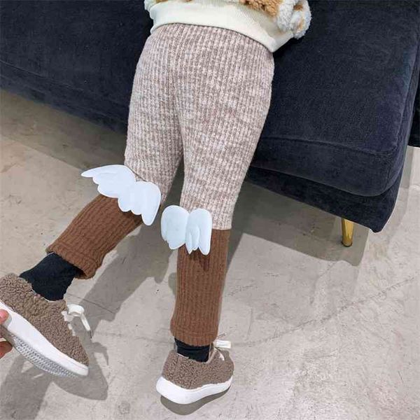 

winter cute wing patchwork fashion warm leggings 1-6 years girls thick lining 3 colors casual skinny pants 210708, Blue