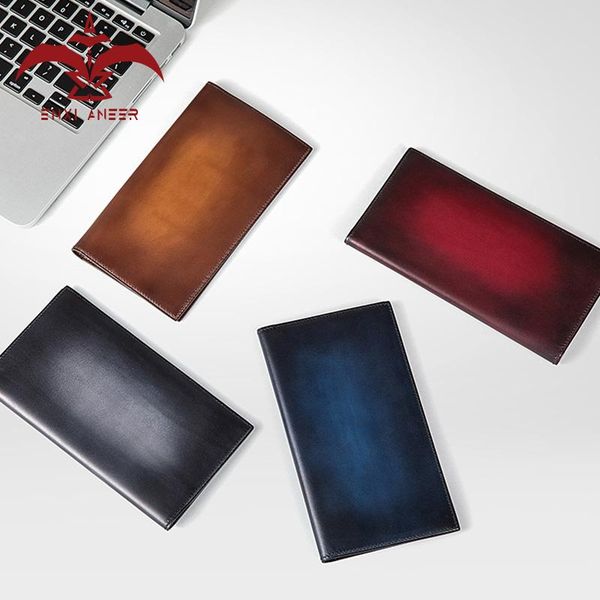 

wallets safe your money in this wallet big large long wallet for men genuine leather patina blue/grey/burgundy/brown purse, Red;black