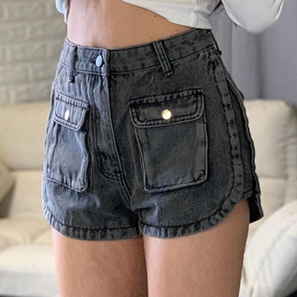 

women's jeans tooling denim shorts jean casual female korean design loose thin large pockets high waist wide leg, Blue
