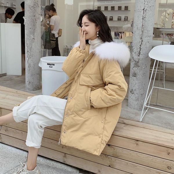 

white duck down jacket women embroidery raccoon fur collar coat puffer winter casaco 8205 yy12241, Black