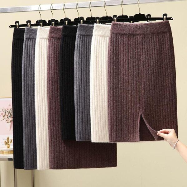 

modal knitted pencil slim womens skirt solid basic office high waist elegant midi autumn winter warm, Black