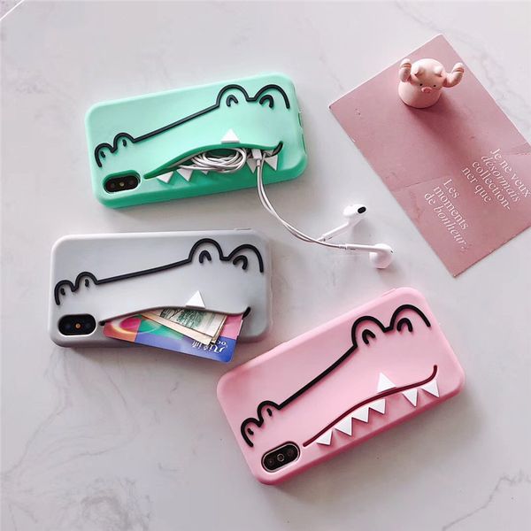 

fashion cartoon cute crocodile card pack silicone phone cases for iphone 11 12 pro max 6 7 8 plus couple back cover for iphone x xs xr max