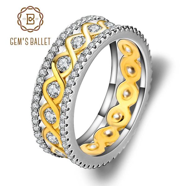 

cluster rings gem's ballet infinity forever love promise ring 925 sterling silver gold plated simulant diamond wedding band for women, Golden;silver