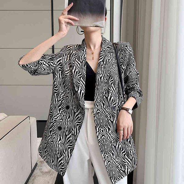 

women's suits & blazers [eam] women zebra patten big size casual blazer lapel long sleeve loose fit jacket fashion spring autumn 2022 1, White;black