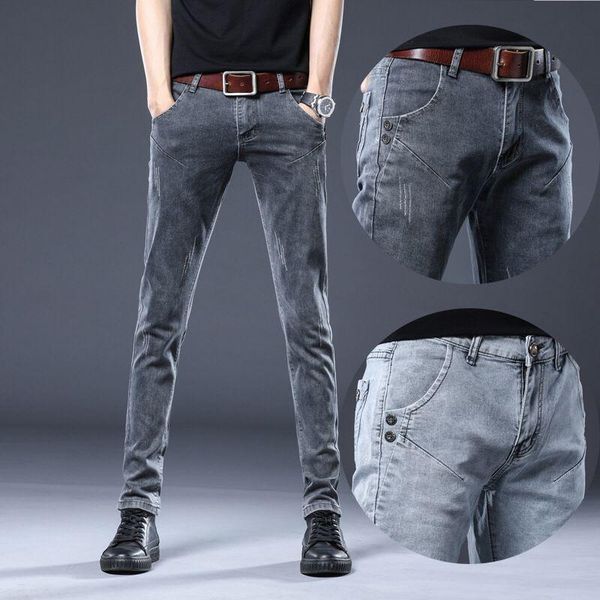 

men's jeans 2021 arrival casual straight elastic men slim pants skinny plus-size 28-36, Blue