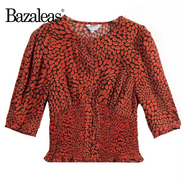 Bazaleas Camicetta con stampa baci rossi vintage Scollo regolabile Norma Moda donna Blusas Mujer De Moda Camicette da donna Camicie