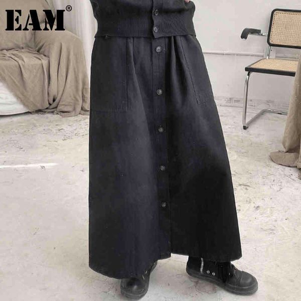 

[eam] high elastic waist black pocket solid color casual half-body skirt women fashion spring autumn 1dd6279 21512