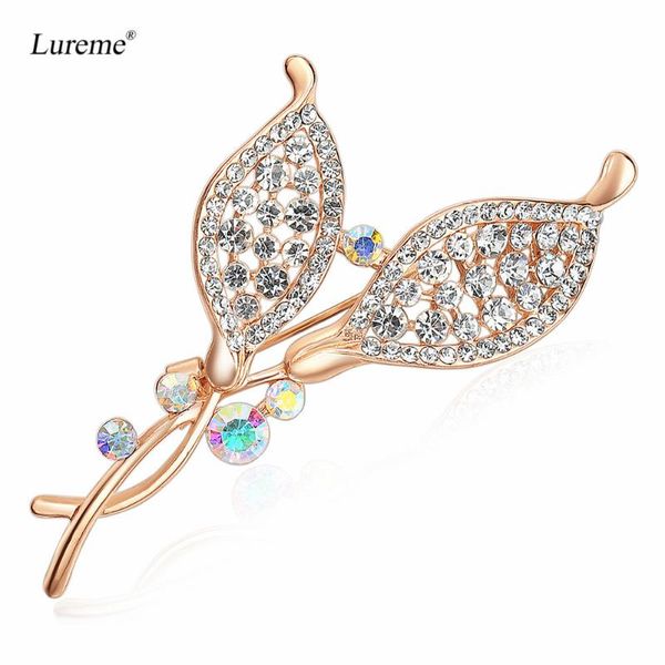 

pins, brooches lureme fashion and shiny leaf design brooch pin with cz delicate jewelry (br000096), Gray