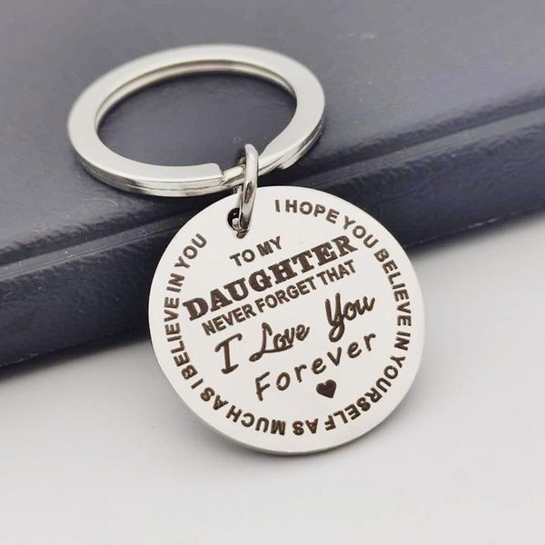 

keychains trendy keychain engraved to my son daughter forever gift creative keyring stainless steel pendant jewelry birthday gifts, Silver