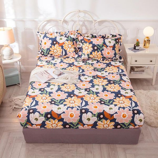 

sheets & sets 2021 arrive 1 pc bed 100% cotton flower pattern sheet round elastic drap housse (no case )