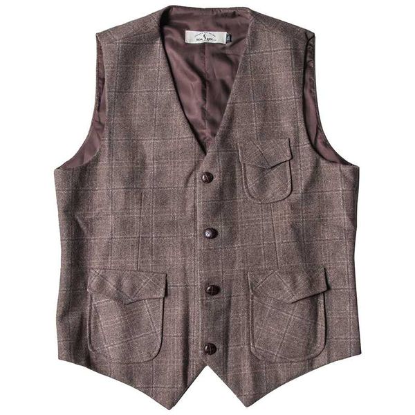 

men's vests plaid vest wool single-breasted multi-pockets elegant vintage suit casual working sleeveless blazer wedding dress, Black;white