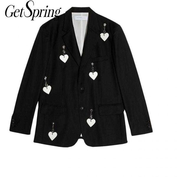 

getspring women blazer patchwork black white loose blazers and jackets vintage casual suit coats fashion 210601, White;black
