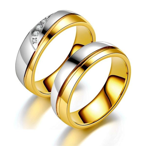 

wedding rings men women stainless steel ring gold silver color rhinestone cubic zirconia couple lover gift, Slivery;golden