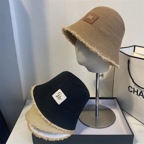

thai fashion brand straw hat summer new bucket hat signature version show face small beach travel sun hats rough edge bucket hats zy, Blue;gray