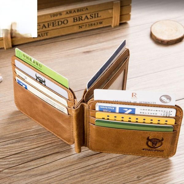 

card holders leather 18-card position first layer cowhide ultra-thin dollar clip coin purse driving license multi-po holder, Brown;gray